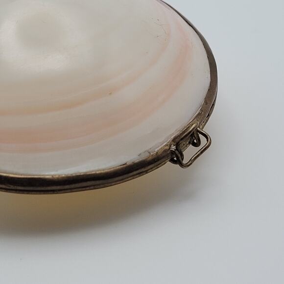 Seashell Hinged Trinket Box 3" Brass-Tone Rim Coastal Vanity Decor Siren Mermaid - Picture 7 of 13